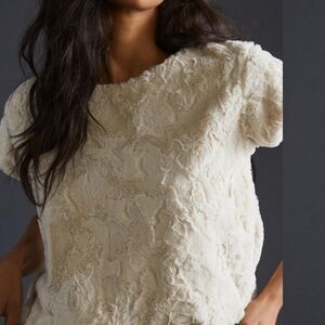 Maeve Cream Textured Short-Sleeve Top